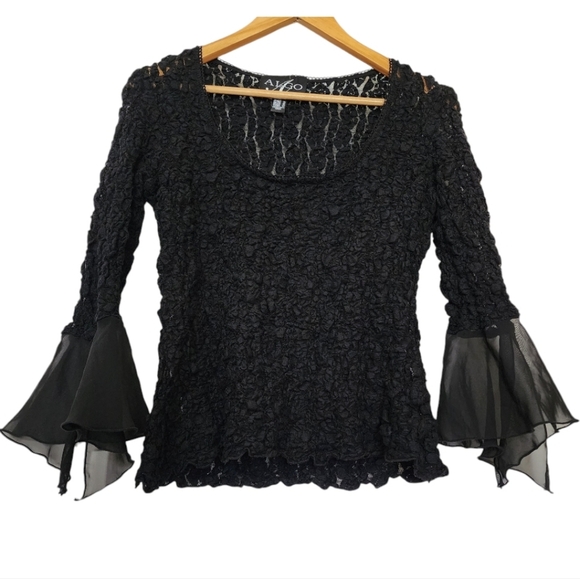 Vintage y2k whimsygoth full lace Black Bell Sleeve Ruched Blouse - Picture 1 of 7